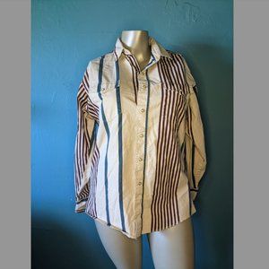 🍉Vintage Wrangler Asymmetrical Stripe Pearl Button Shirt